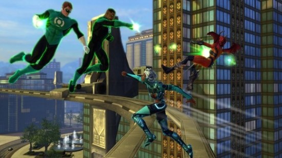 Green Lanterns fighting villains