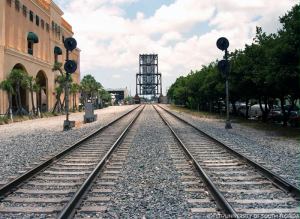 Double-tracked railroad bridge over the New River in Ft. Lauderdale.