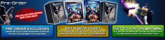DCUO Pre-Order offer, showing play as Batman deal