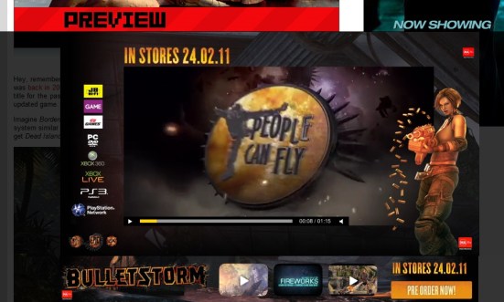 Bulletstorm in-page pop-up ad