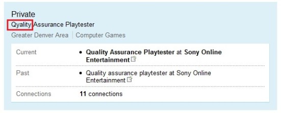 One of SOE's quality assurance playtesters who can't spell the word 'quality'.
