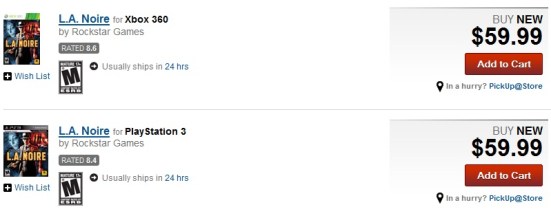 LA Noire prices in the US is US$60