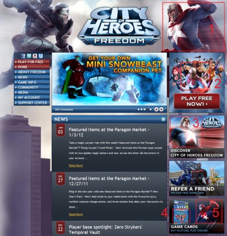 City of Heroes / Villains website as of today