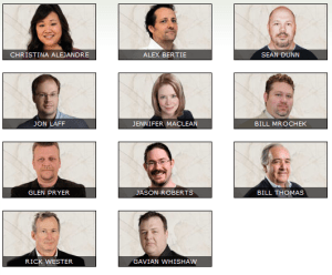 The eleven people who were listed on 38 Studios' website as their management team.