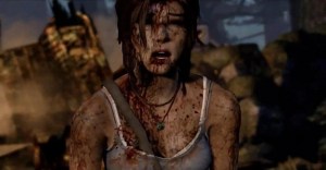 Lara Croft, bruised, bloody and bereft