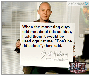 The card says, "When the marketing guys told me about this ad idea, I told them it would be used against me. "Don't be ridiculous", they said."