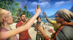 A group of characters from Far Cry 3 toasting to their own awesomeness.