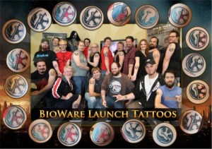 Nineteen BioWare employees with arm tattoos of either the Republic logo, Sith logo or a combination of the two.