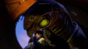 She asked you to shoot her if Songbird ever recaptured her, DeWitt! Songbird holding Elizabeth from Bioshock: Infinite.