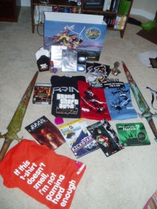 Photo of Kotaku's PAX 2009 swag haul.