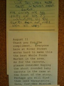 A complaint about the carrots.