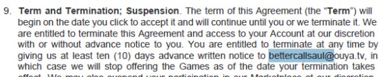 The marketplace agreement that clearly lists OUYA's legal contact address as bettercallsaul@ouya.tv