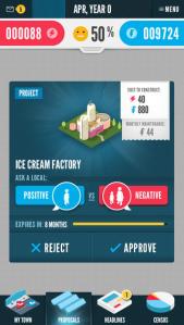 The project decision screen, where you can listen to the people who like the project and those who don't.