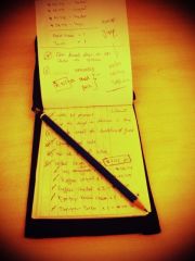 A picture of a list written on a notepad with a pencil.