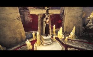 The woman tied up to a sacrificial altar.