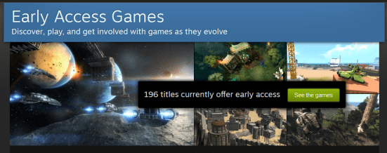 A screenshot of Steam's Early Access Games page, which is pretty minimal in terms of the information it covers. 