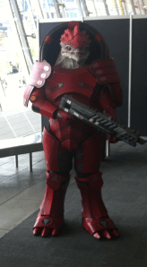 Someone cosplaying as a Krogan at PAX Aus.