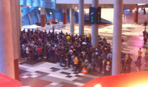 It's a picture of a crowd of people. 