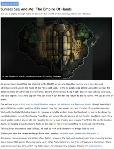 A screenshot of Richard Cobbett's blog titled: Sunless Sea and Me - An Empire of Hands 
