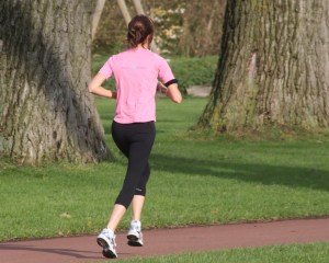 A woman running.